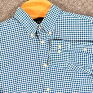 Gingham Button Down Shirt Classic Fit Stretch L Dockers Blue/Teal/White Preppy